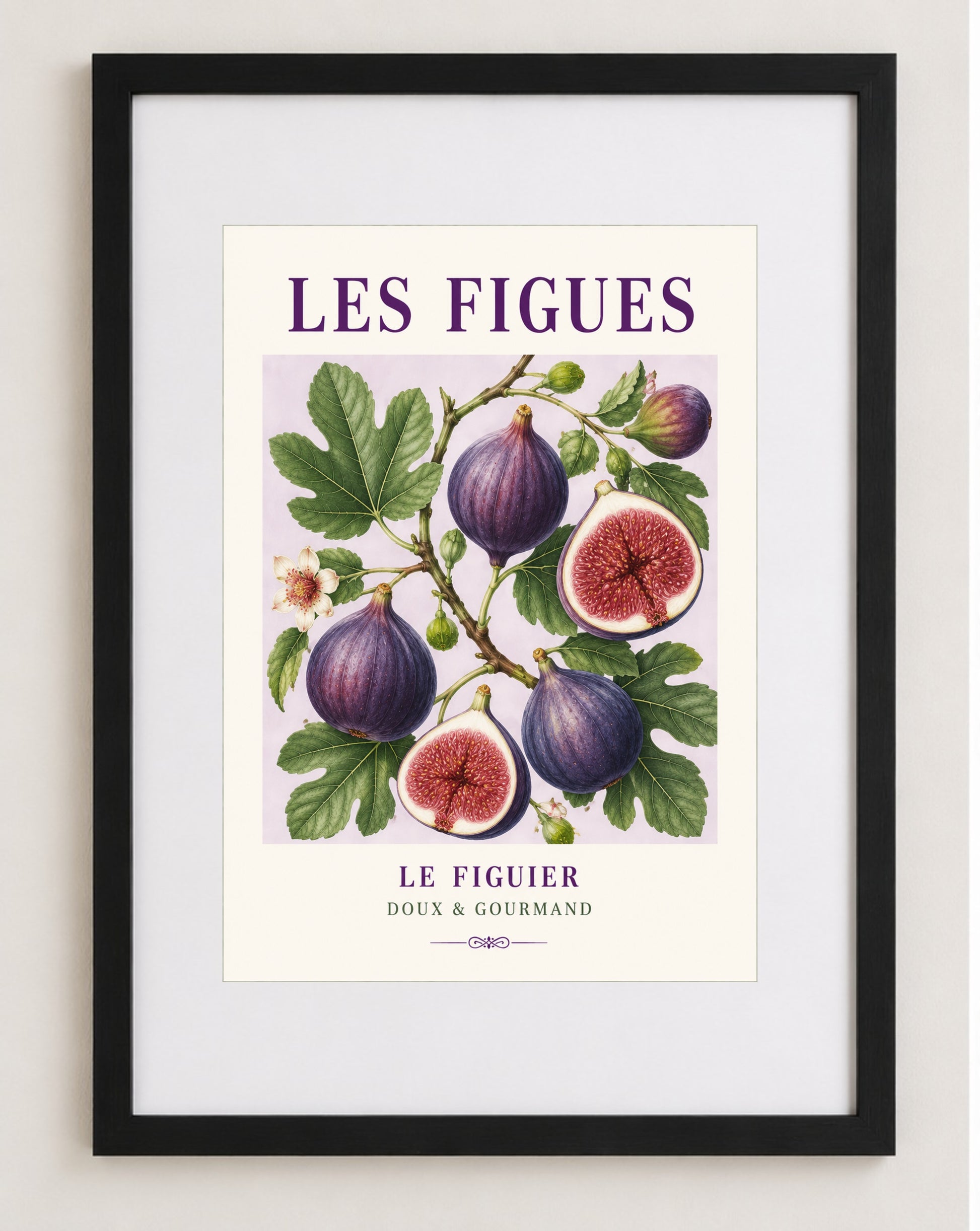Les Figues – Illustrated French Fig Print | French Kitchen Wall Art, Illustrated French, Botanical, French Country, Mediterranean, Provençal, Fruit Illustration, Country Kitchen, Cottage Style wall artwork.