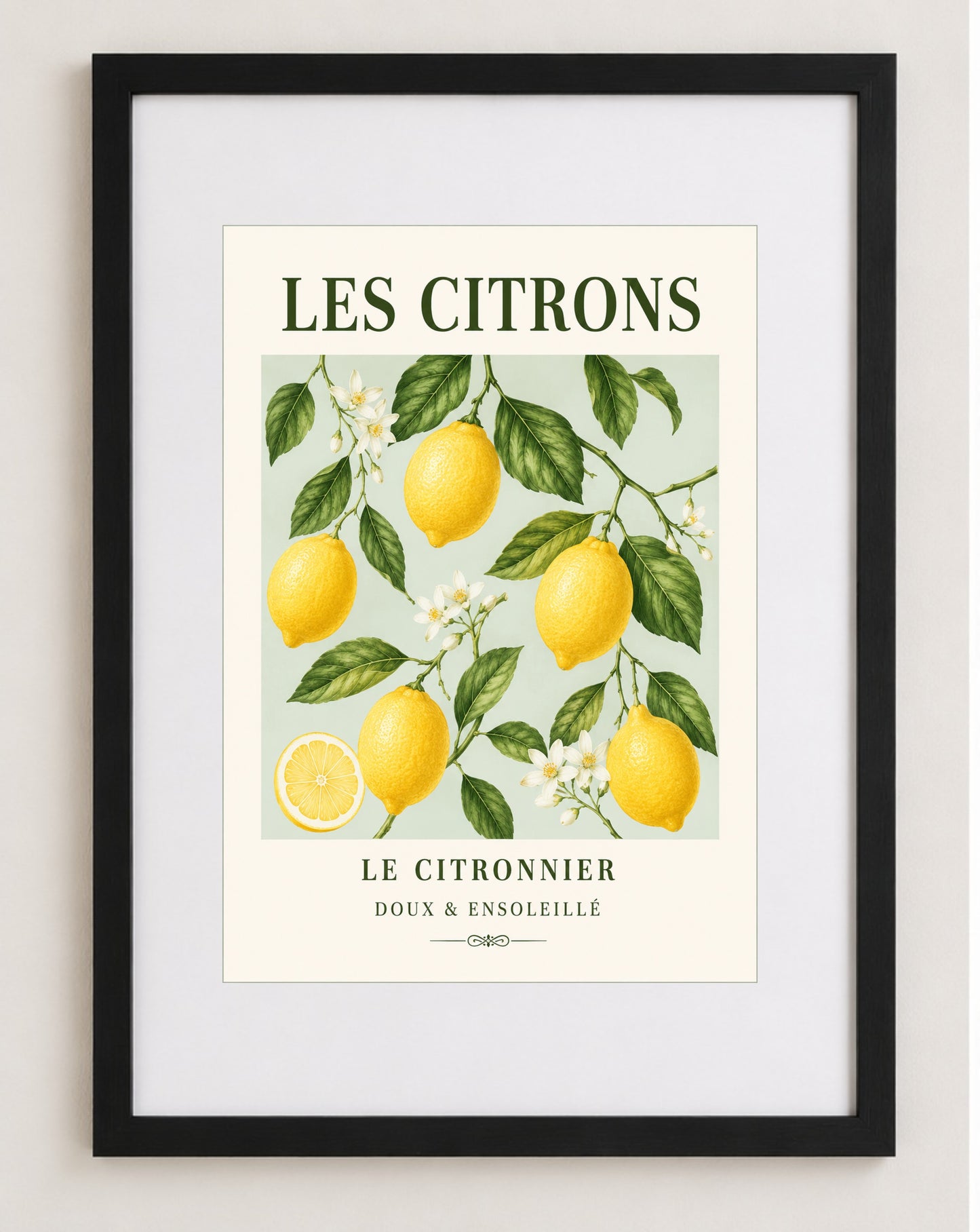 Les Citrons – Illustrated French Lemon Print | French Kitchen Wall Art, Illustrated French, Botanical, French Country, Country Kitchen, Mediterranean, Fruit Illustration, Cottage Style wall artwork.