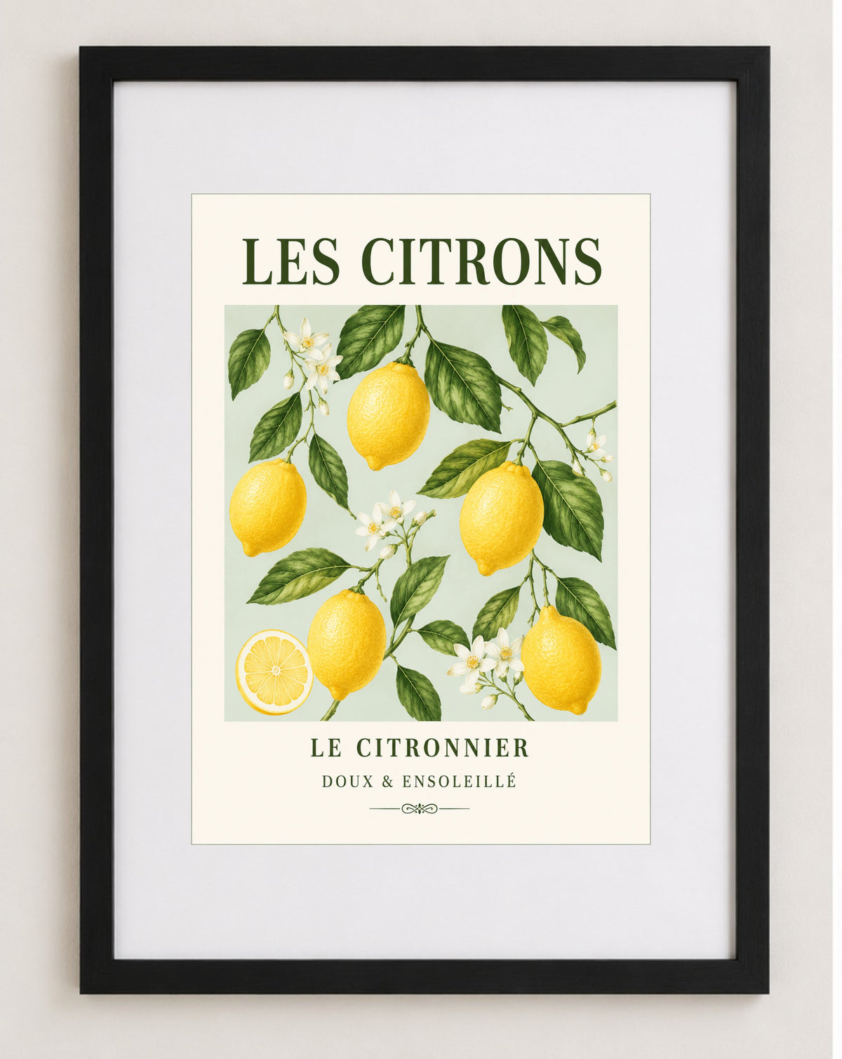 Les Citrons – Illustrated French Lemon Print | French Kitchen Wall Art, Illustrated French, Botanical, French Country, Country Kitchen, Mediterranean, Fruit Illustration, Cottage Style wall artwork.