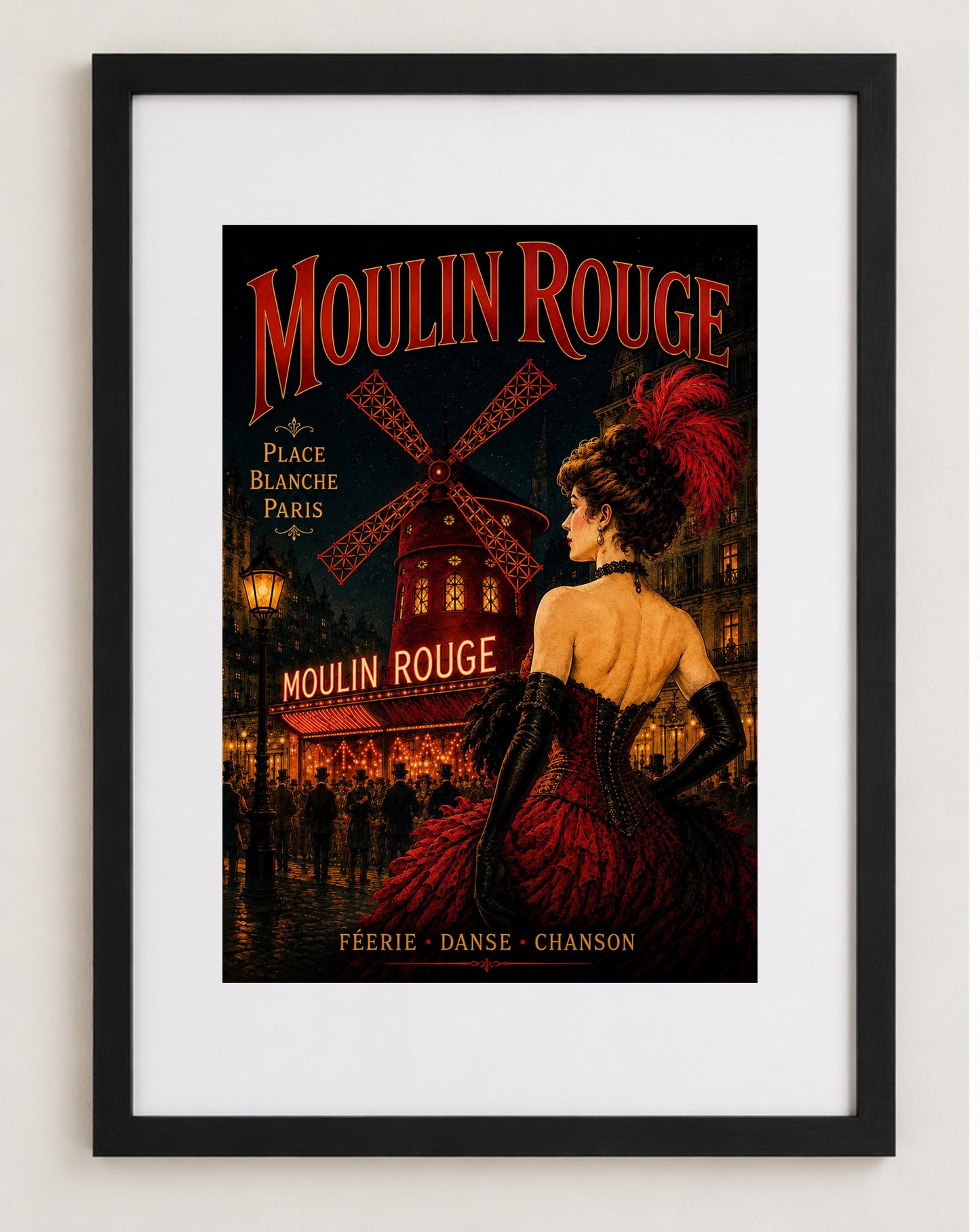 Moulin Rouge – Vintage-Inspired Paris Cabaret Print | Belle Époque Montmartre Wall Art, Belle Époque, Parisian, French Vintage, Art Nouveau, Montmartre, Maximalist, Eclectic, Brocante, Romantic, Dark Academia, Old World Luxury, Theatrical wall artwork.